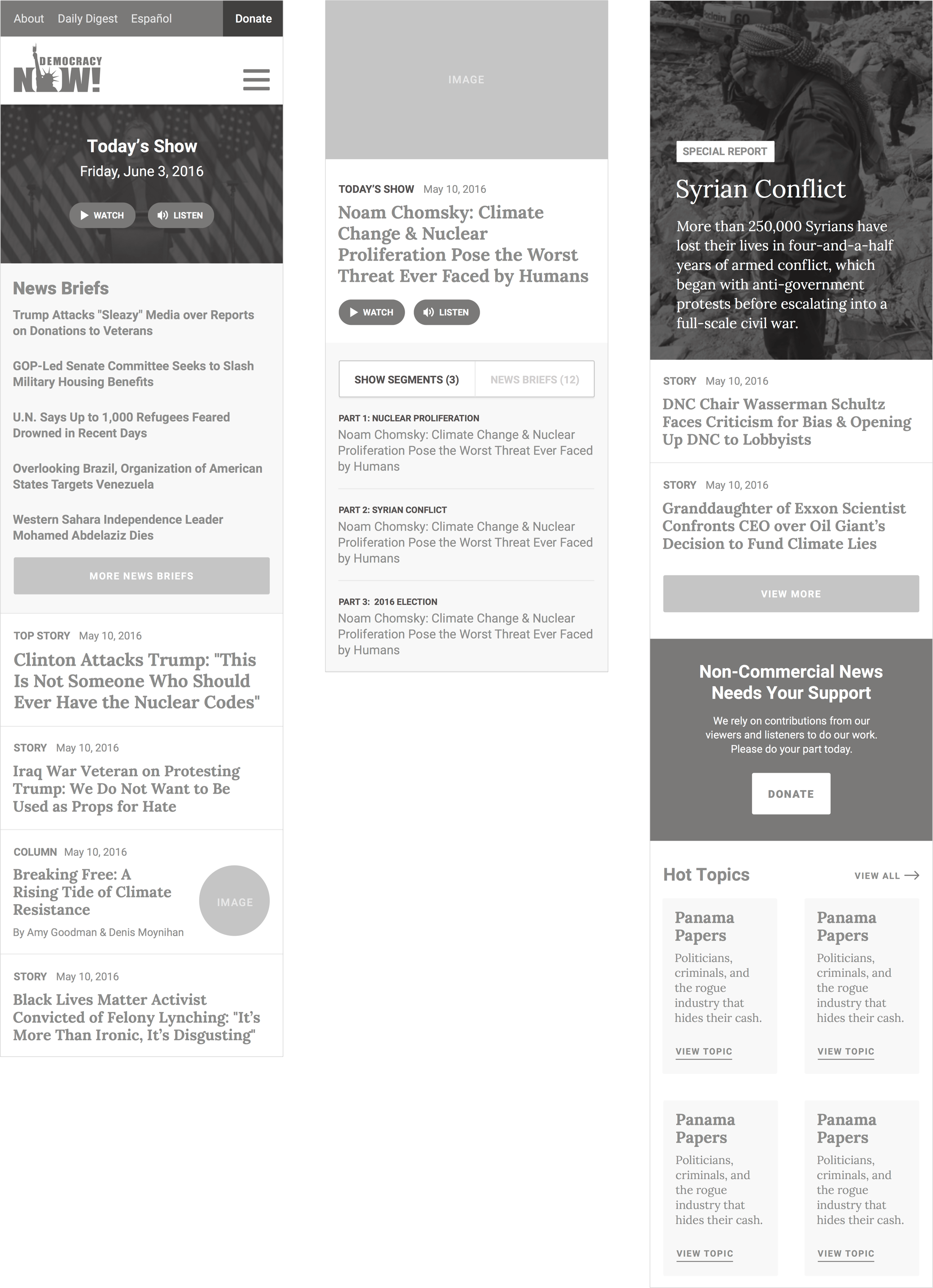 Democracy Now Wireframes